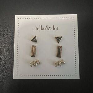 New/Never Worn Stella & Dot Gold and Black Earring Trio (slight tarnish)